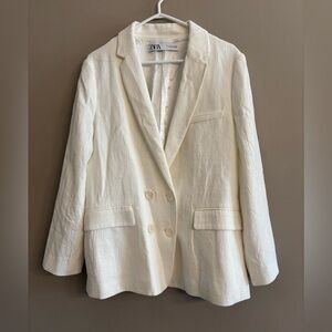 Zara Women's Linen Double-Breasted Blazer